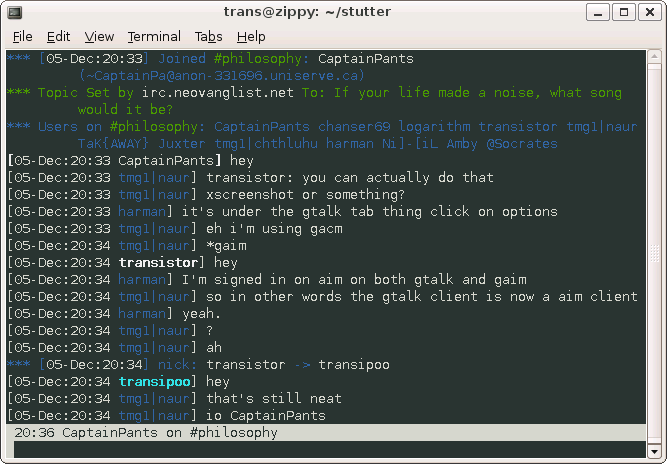 Stutter v0.4 running in gnome-terminal